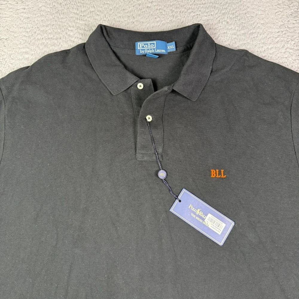 Polo Ralph Lauren Mesh Pique Polo Shirt Mens 2XL Black Classic Embroidered NEW